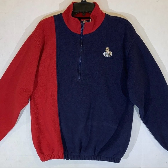 Vintage KFC Fleece 1/4 Zip Pullover Jacket Color block Red/blue Sz XL
